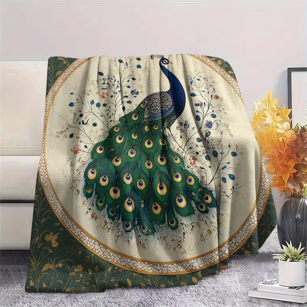 Peacock 2 Print Flannel Blanket, High Quality Comfortable for All Seasons, Home Decor, Warmth and Comfort