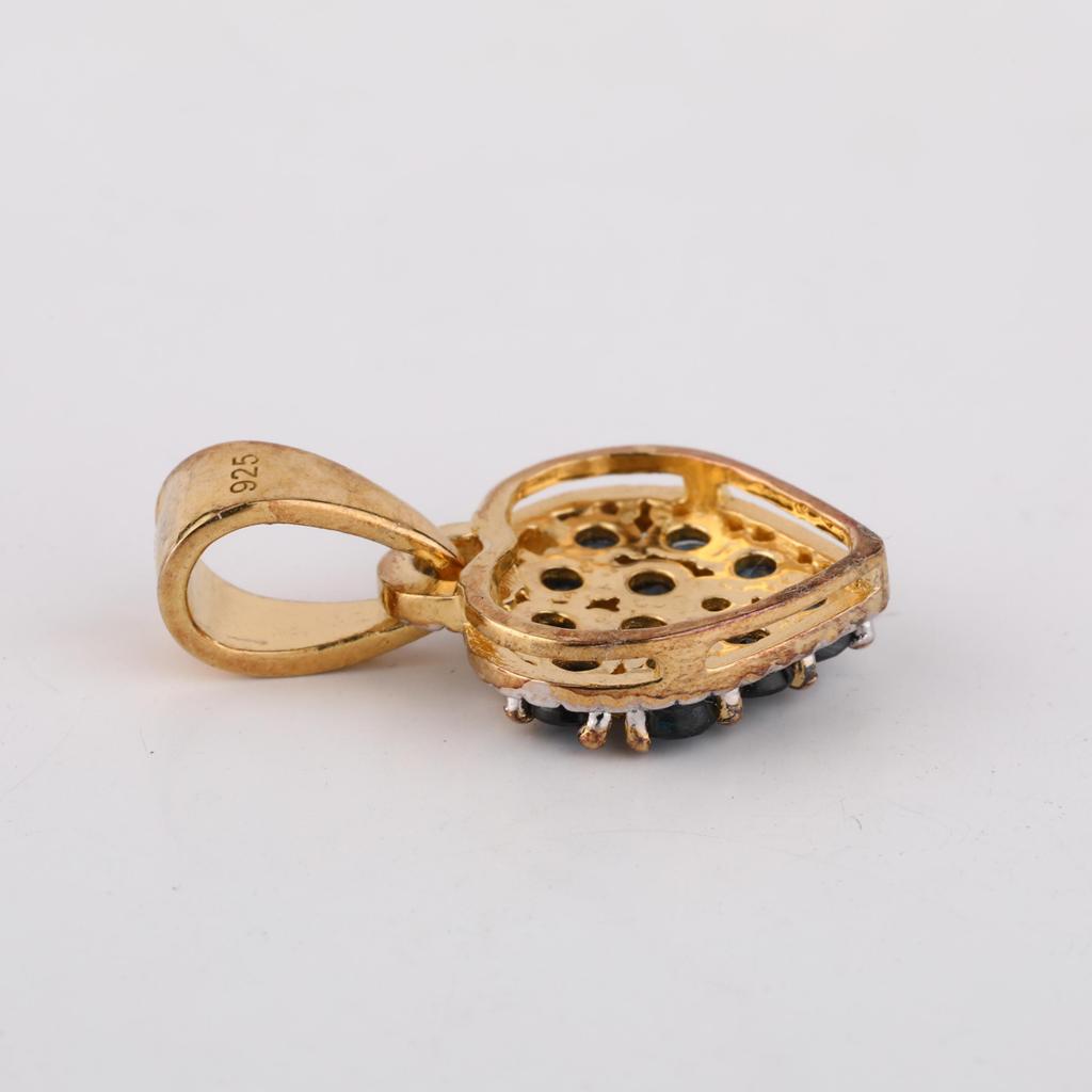 925 Sterling Silver Gold Plated Blue Sapphire Pendant Round Handmade Fine Jewelry Gift for Her