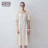 Teenie Weenie Women's Textured White Square Neck Puff Sleeve Dress