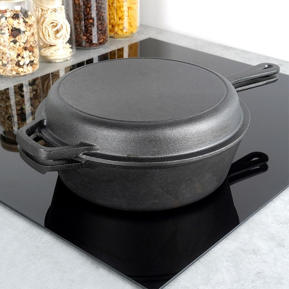 Cast Iron Pot Saucepan Roasting Pan Frying Pan Baking 2 in 1