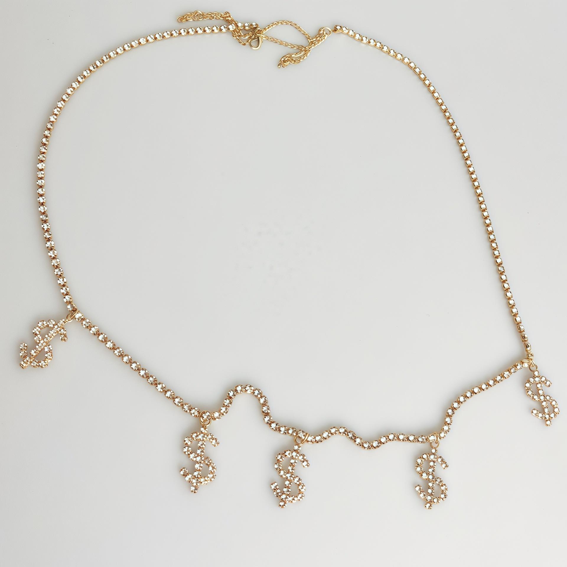 Новая европейская и американская модная поясная цепочка в форме буквы универсальна и персонализирована, с инкрустацией стразами для женщин.