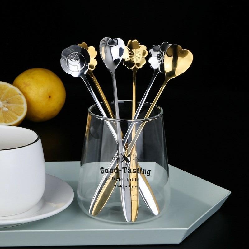 Long Handle Spoon Stainless Steel Tableware Stirring Spoon Ice Spoon Cute Bar Coffee Dessert Spoon Heart Spoon