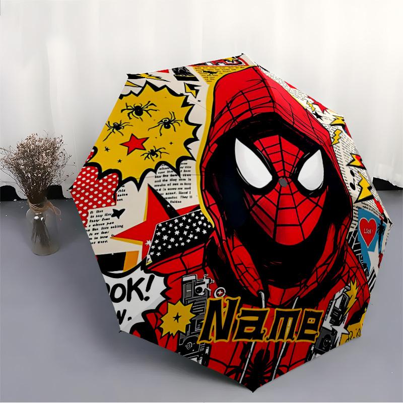 1pc SpiderMan Comic Custom Name Automatic Folding Umbrella, Durable Plastic & Iron, Lightweight for Outdoor Daily Use S1230037