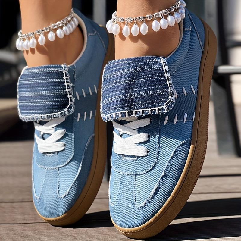 Colorblock Patchwork Lace-up Casual Sneakers - Without Anklet