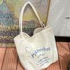 Feminine Large Canvas Tote Bag With Letter Print For Daily Use