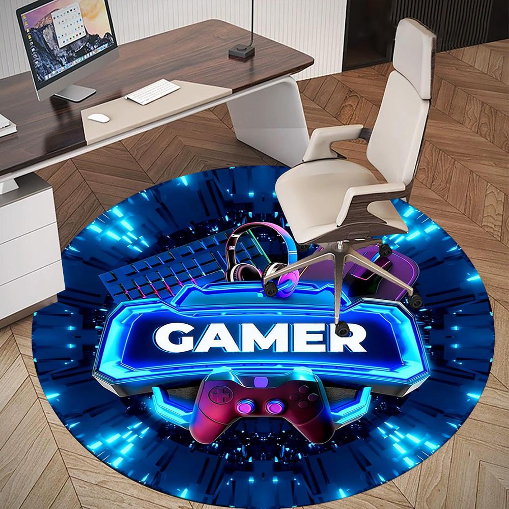 1pc Gamer Controller Round Chair mat office Area Rug - Non-Slip, Floor Mat for Office, Bedroom, and Indoor Decor p127285