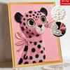 DIY Frameless Pearl Art Painting Kit Pink Leopard With Bow Knot 3D Sparkling Bead Canvas Gift for Craft Lovers Home Wall Decor Art Project