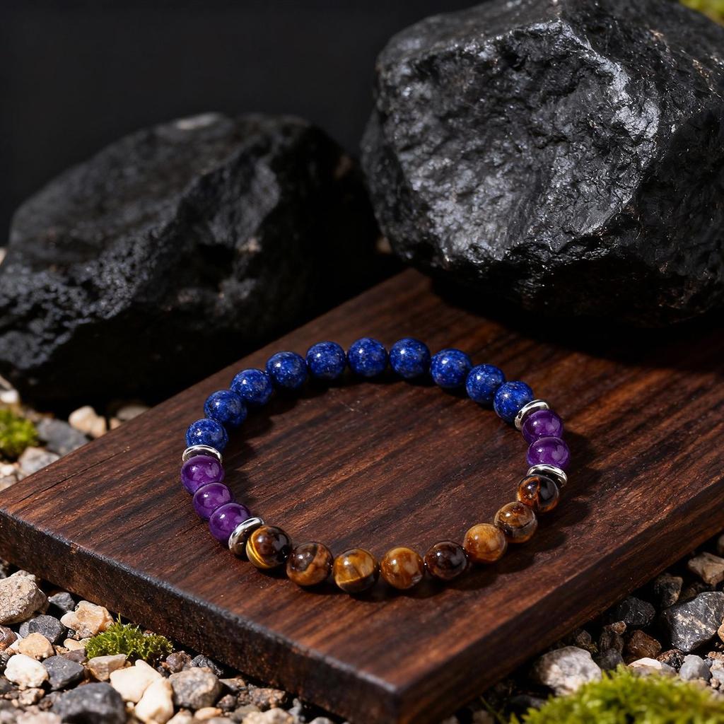 Festive Gifts Lapis Lazuli Amethyst Tiger Eye Beaded Bracelet Natural Fashion Jewelry For Men Women Daily Wear Gift