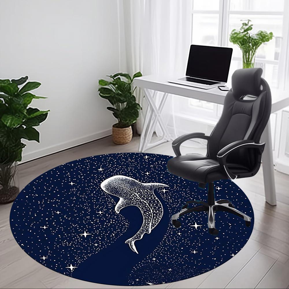 1pc Whale Shark, Starry Night Office Round Area Rug, Under Office Chairs Bedroom Living Room Home Decor, Room Deco