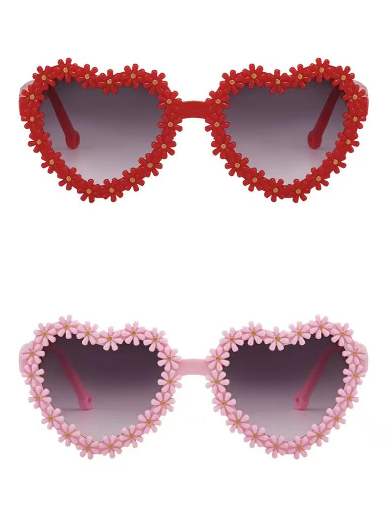 Cute Heart Flower Sunglasses for Kids Girls Boys, New Fashion Love Frame Sun Glasses UV400 Protection Shades Gift for Children