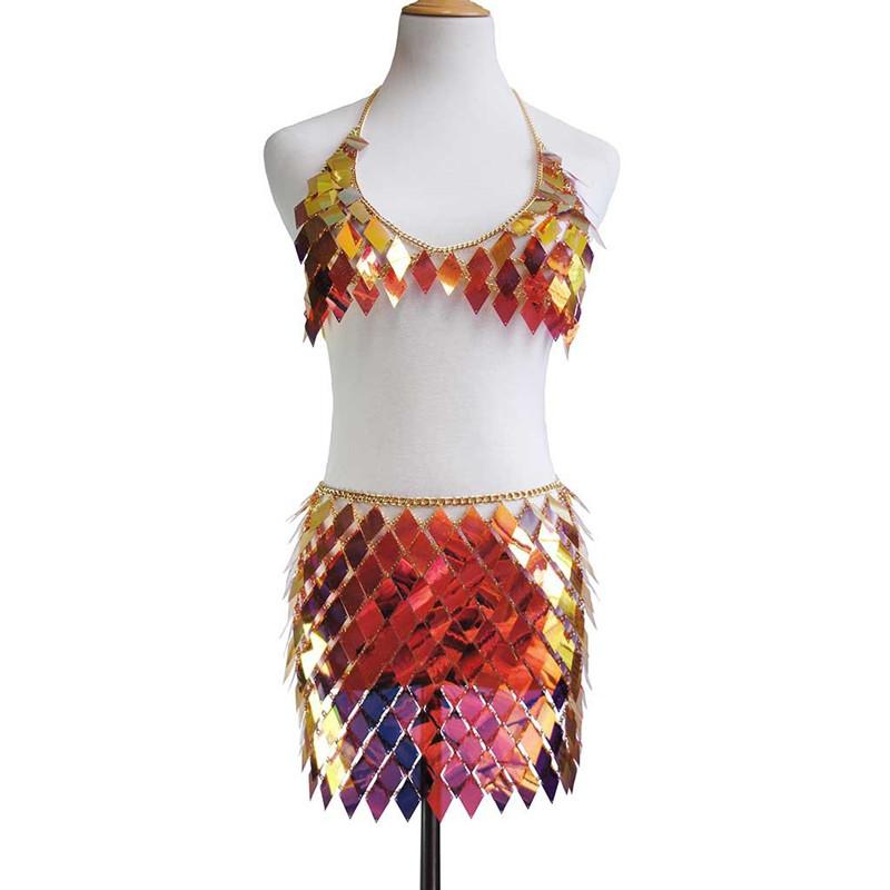 Sequins Tassels Body Chain Outfits Bra Skirt Bikini Rave Festival Party Beach Fashion Clubwear Accessories Jewelry for Women