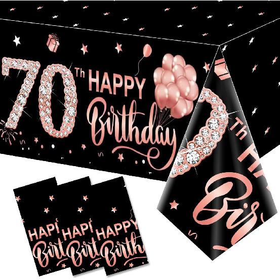 3 Pack Rose Gold Happy 50th Birthday Tablecloth Decorations - Fifty Years Old Plastic Disposable Rectangular Table Cover Party Supplies