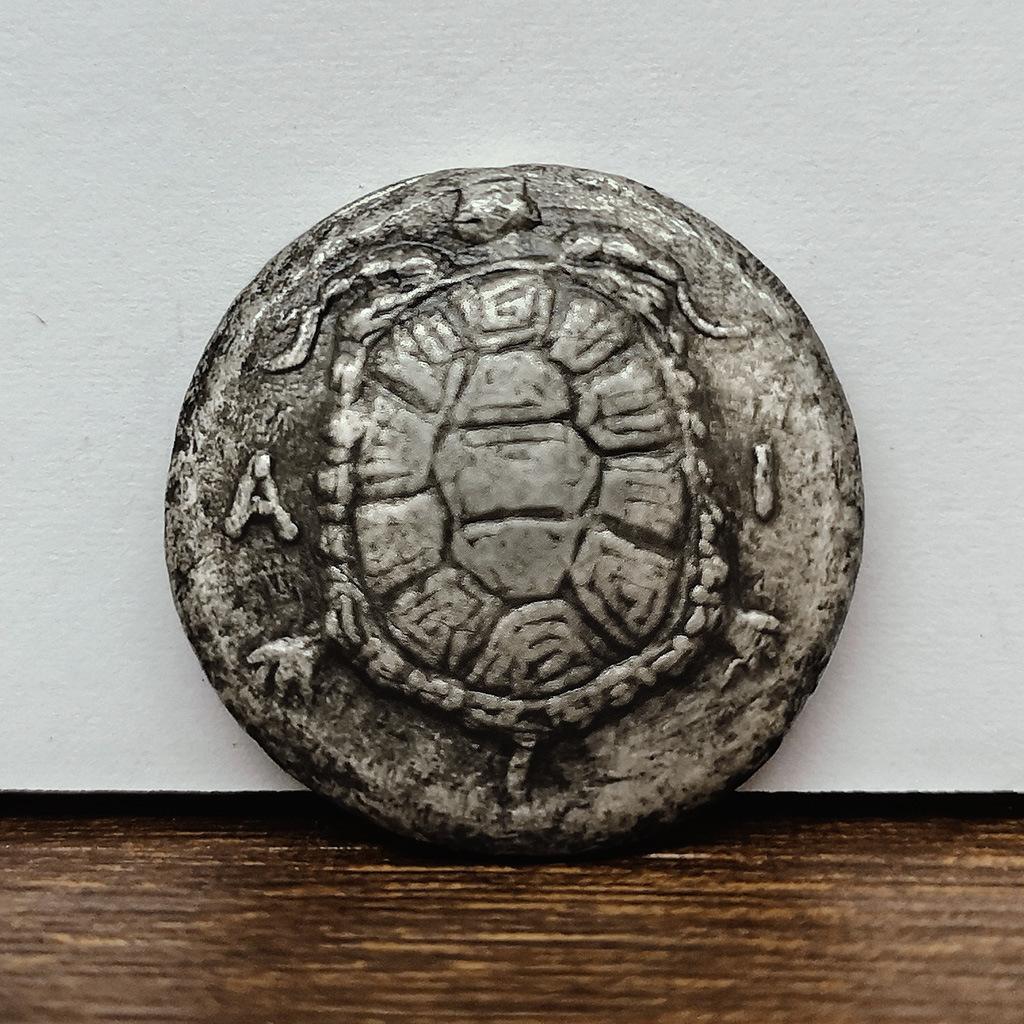 Antikes Griechenland, Insel Ägina, Schildkrötensilbermünze, Schildkrötenemblem von Ägina, Römische Mythologische Münze, Schnitzerei, Sammeln, Weihnachtsgeschenk, Nikolausgeschenke
