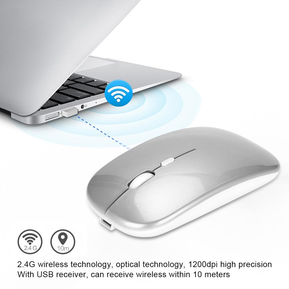 HXSJ M80 2.4G Ergonomic Wireless Rechargeable Silent Mouse with USB Receiver (Silver)