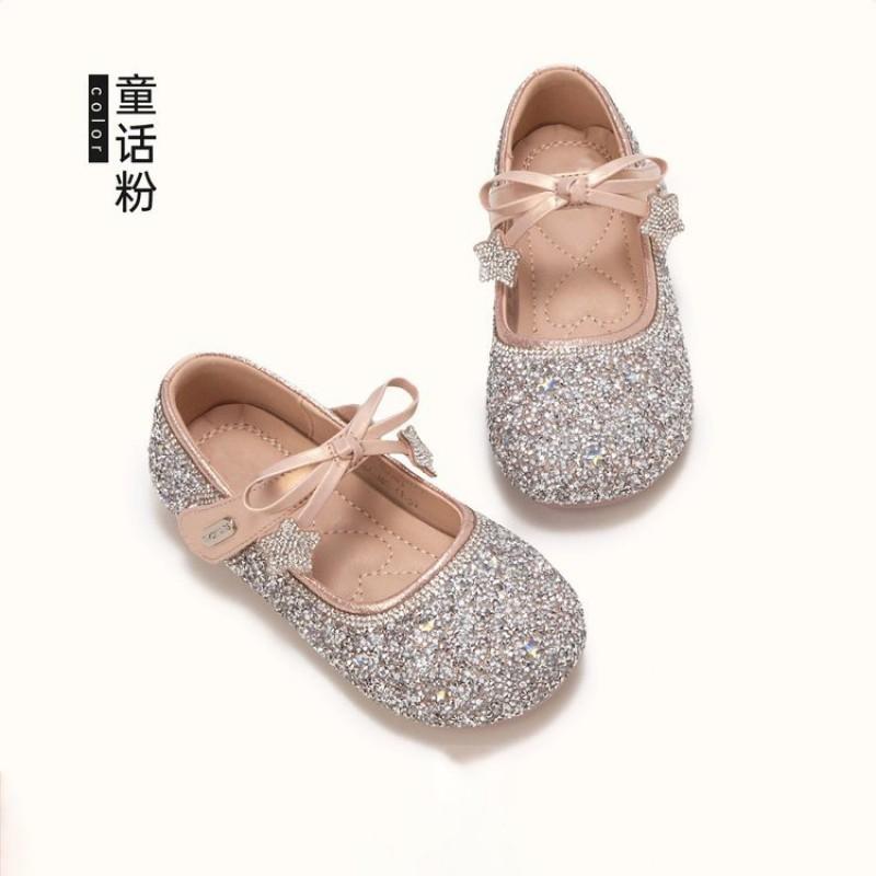 Girls Princess Dress Shoes With Rhinestones Soft Sole Flat Ballet Style Stage Performance 2026