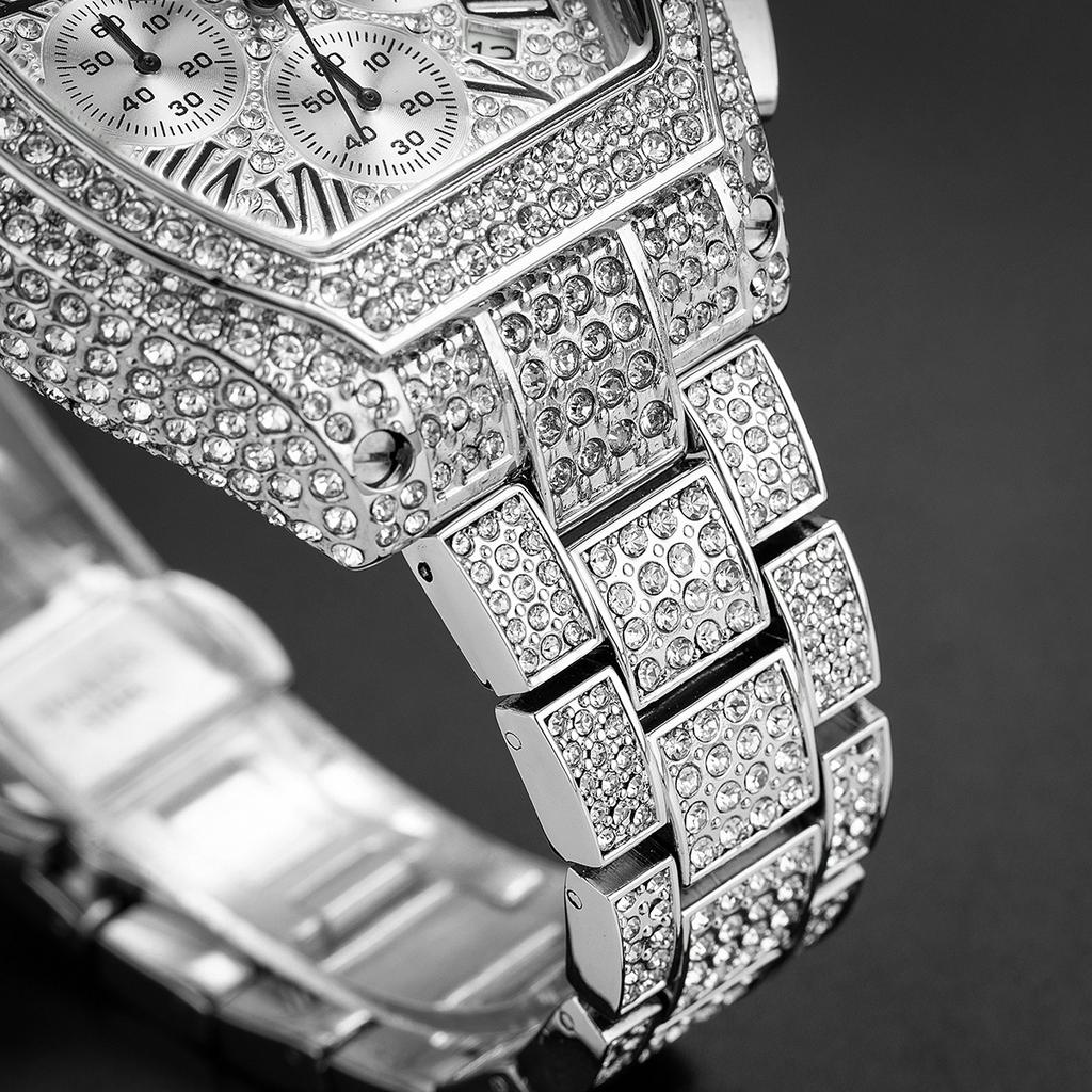 Gold Watch For Men Hip Hop Bling Bling Tonneau Quartz Watches For Large Man Waterproof Millerable Hand Clock Gift