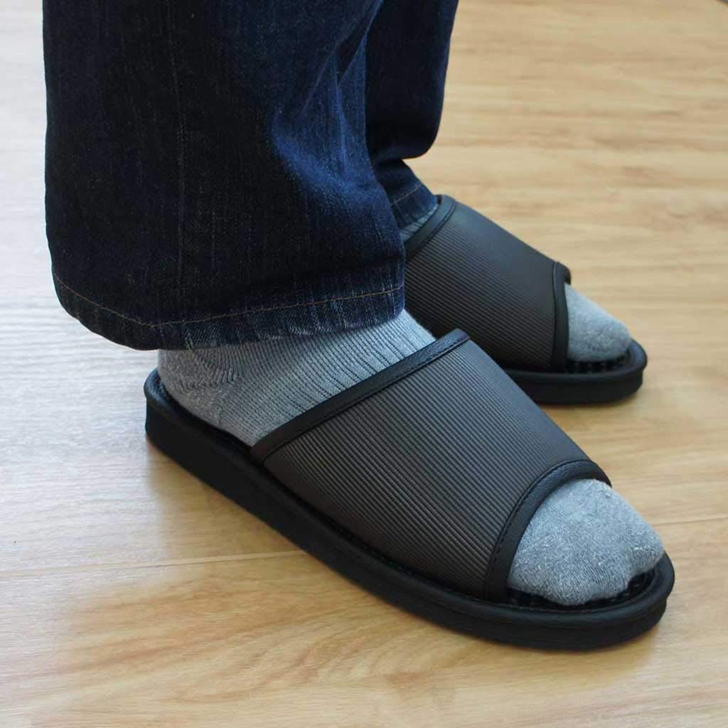 Kobo Slippers by Reyule Health Size 2L to Made in Foot Black [Hakihaki - CREO] Sandals, (Up 27cm), Japan, Reflexology,