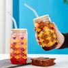 3D-Druck Goldenes Waben Bienen Schmetterlingsmuster Sublimation Glas Trinkhalm Saftglas Flasche mit Bambusdeckel zum Verschenken