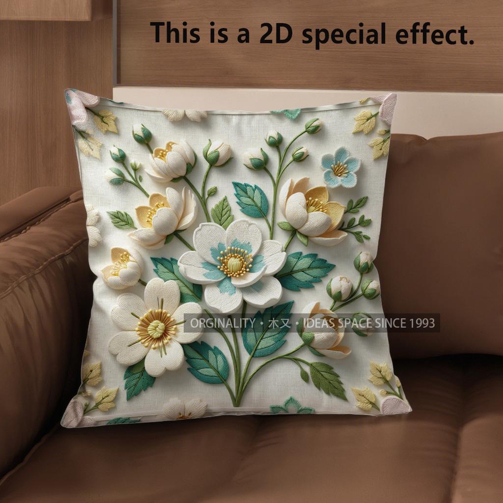 2D Vintage Floral Embossed Print Throw Pillow Covers Pattern Cushion Cover Suitable For Sofa Bedroom Car Pillow Cover