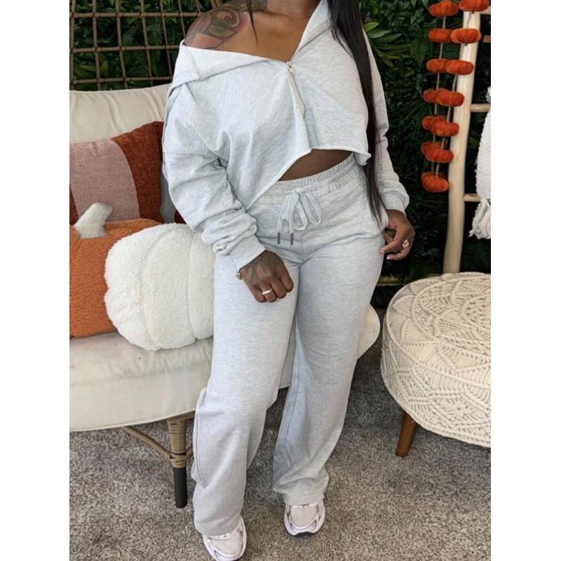 Womens 2025 Winter Solid Color Crewneck Hoodie Pants Set Casual Streetwear Two-Piece Outfit