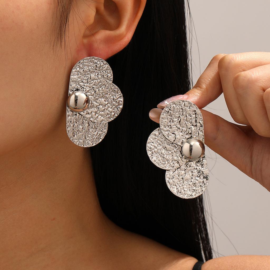 European and American exaggerated personality stud earrings irregular folds metal texture flower earrings women's earrings earrings