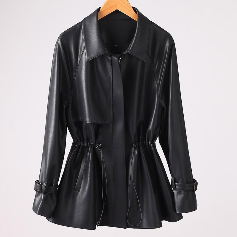 Womens Lambskin Leather Jacket Mid-Length Straight