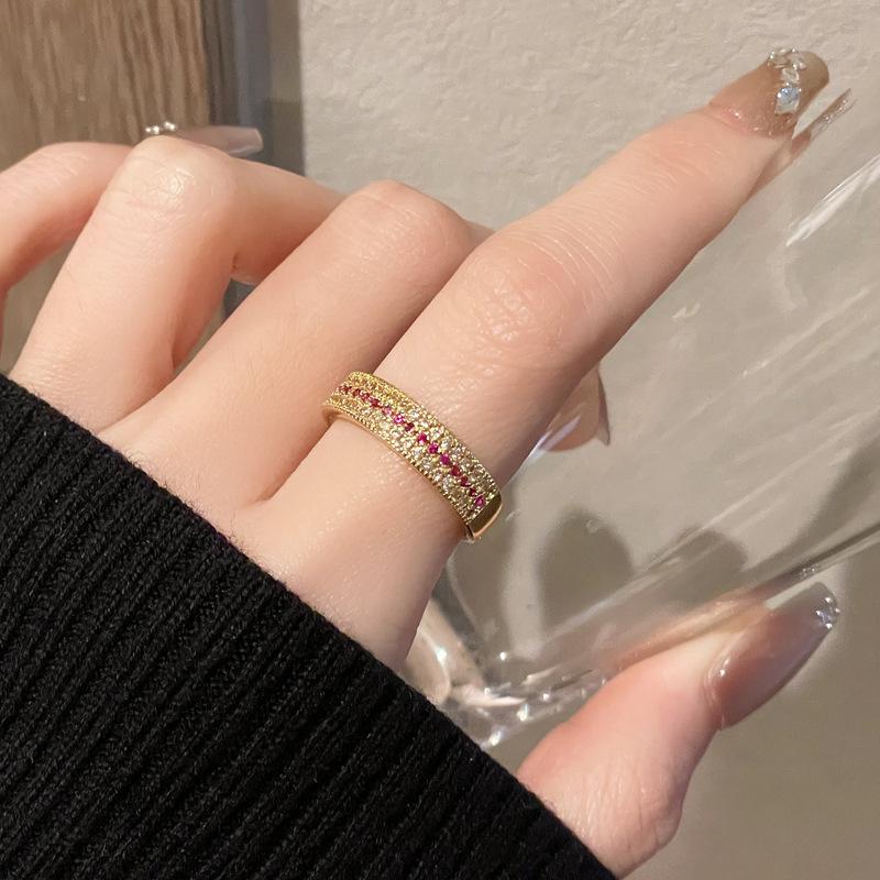 Medieval Brushed Retro Three-Dimensional Lace Hollow Open Ring Inlaid With Zircon Temperament Exquisite High-End Accessories