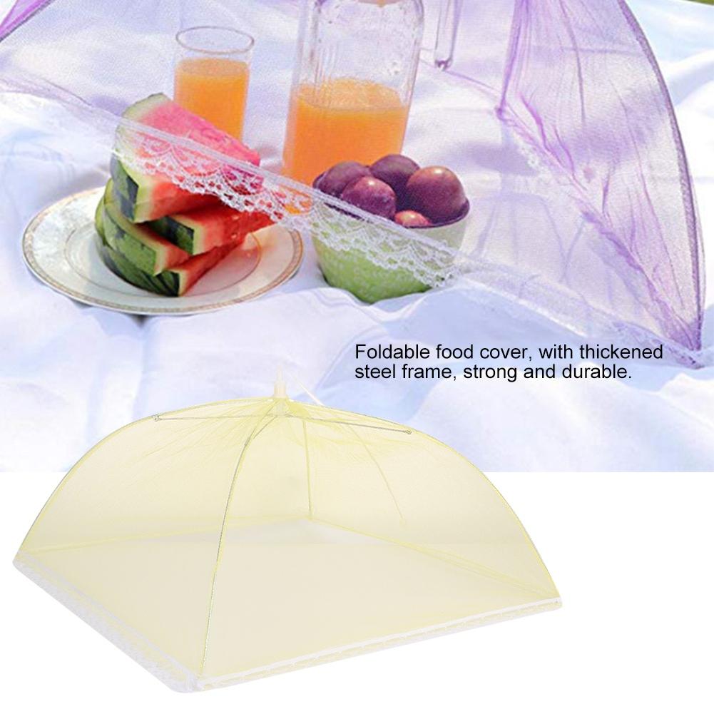 2Pcs Household Mesh Food Cover Tent Washable Folding Food Umbrella Kitchen Tool Yellow 43x43cm