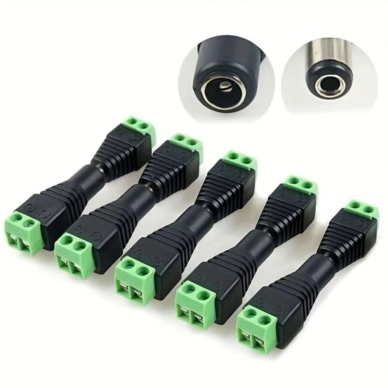 5 Pairs Male and Female Welding-Free DC Plug 5.5*2.1mm Welding-Free DC Female Head Green Terminal Monitoring Power Plug Push-But