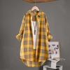 Women's Cotton Linen Plaid Long Shirt - Sun Protection, Loose Fit Outerwear, Lazy Style
