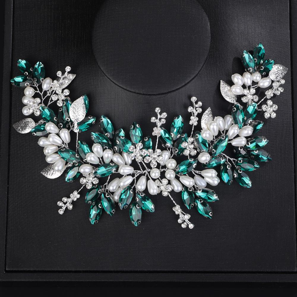 Trendy Silver Rhinestone Bridal Headband Handmade Pearl Wedding Hair Accessories Opal Party Tiaras Head Jewelry for Women Girls