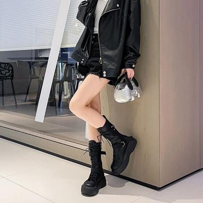 Fashion Height Increase Lace-up Women's Half High Boots Cosplay Fashion 2025 Trend Footwear Demi-season New Gothic Ladies Mid Calf Shoes