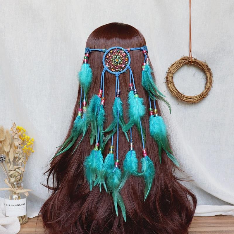 Bohemian Long Fringed Feather Headband Women's Retro Dream Catcher Headgear Travel Vacation Hairline