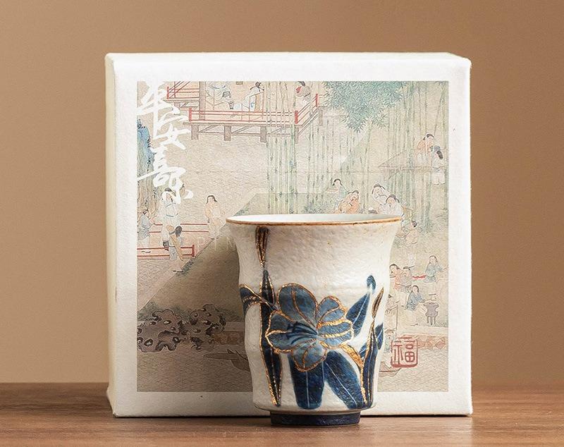 Hand-Painted Lily Bamboo Teacups Blue and White Flint Ceramic Master Cups Household Drinking Cup Chinese Kung Fu Tea Set Bowls