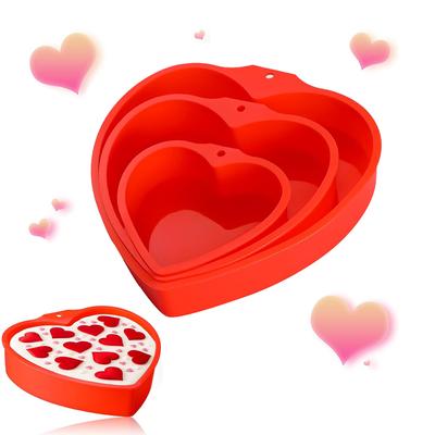 3pcs Heart Shaped Cake Pans Reusable Nonstick Silicone Molds with Holes