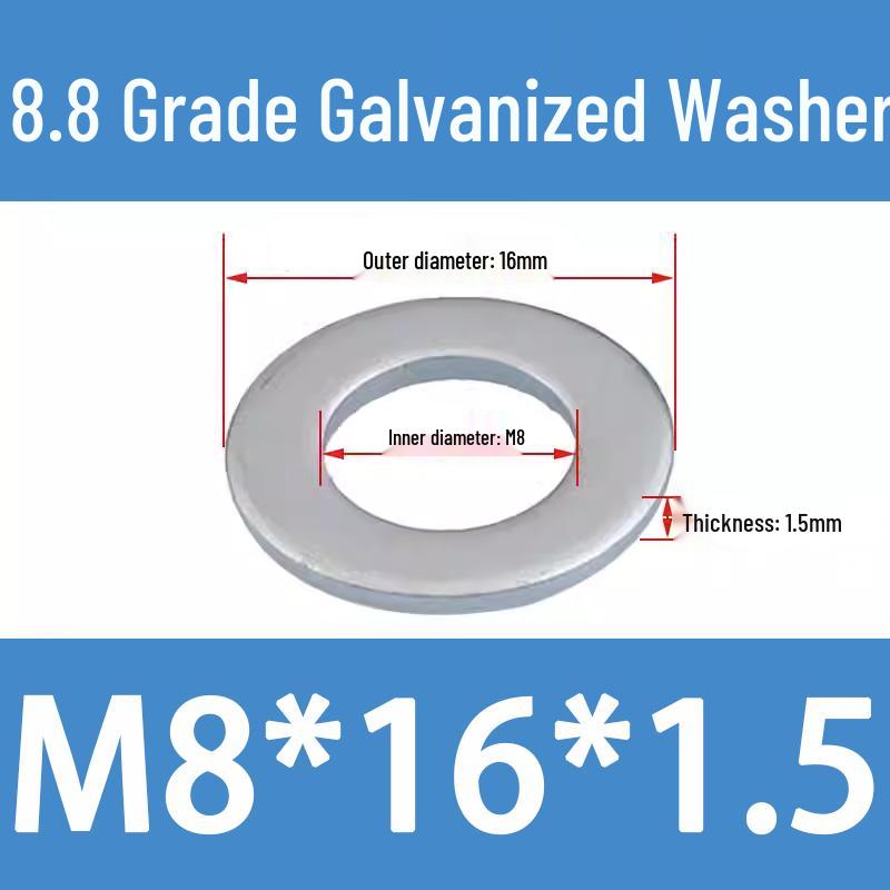 8.8 High-Strength Blackened Metal Flat Washer Spacer, Galvanized and Thickened, Sizes: M3-M12.