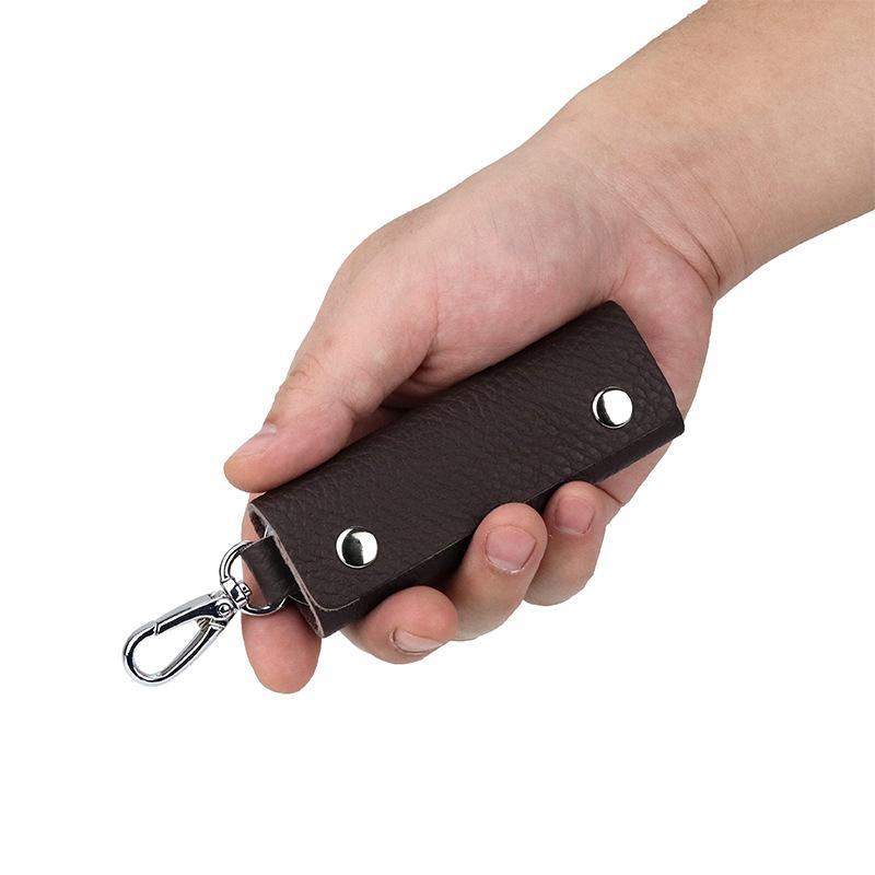 Men's Fashion Genuine Leather Keychain Pouch Portable Anti-scratch Zipper Bag Ideal Gift for Father Husband Male Friend