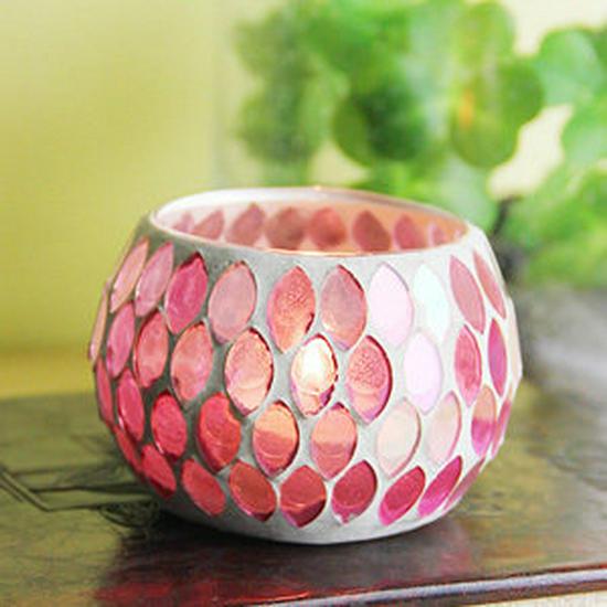 European Style Colorful Mosaic Glass Candle Holder for Home and Bar Decor