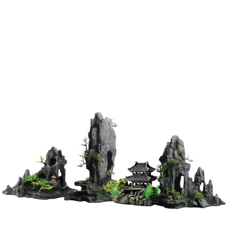 Aquarium Resin Decorative Mountain Landscape Ornament With Fish Hideout Cave Tank Aquascaping