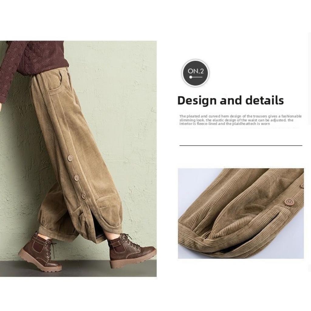 Autumn/Winter Corduroy Dad Wide Leg Pants Women's Autumn/Winter New Style Striped Velvet Loose Nine Cent Boots Pants