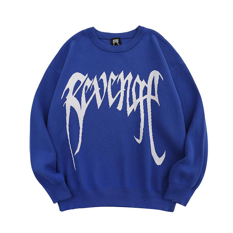 

Унісекс в язаний светр з жаккардовим візерунком Зірка та вишивкою - Повсякденний американський вуличний стиль 2X Large