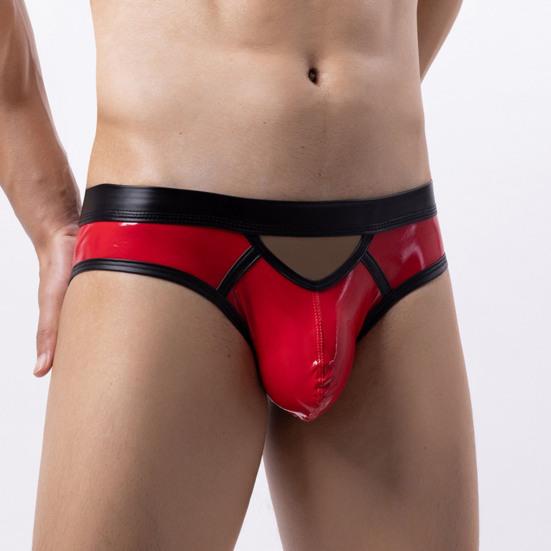 Slip Bikini Sexy da Uomo Colore Patchwork Davanti Vuoto Mutandine a Vita Bassa Design U-convesso Biancheria Intima Traspirante