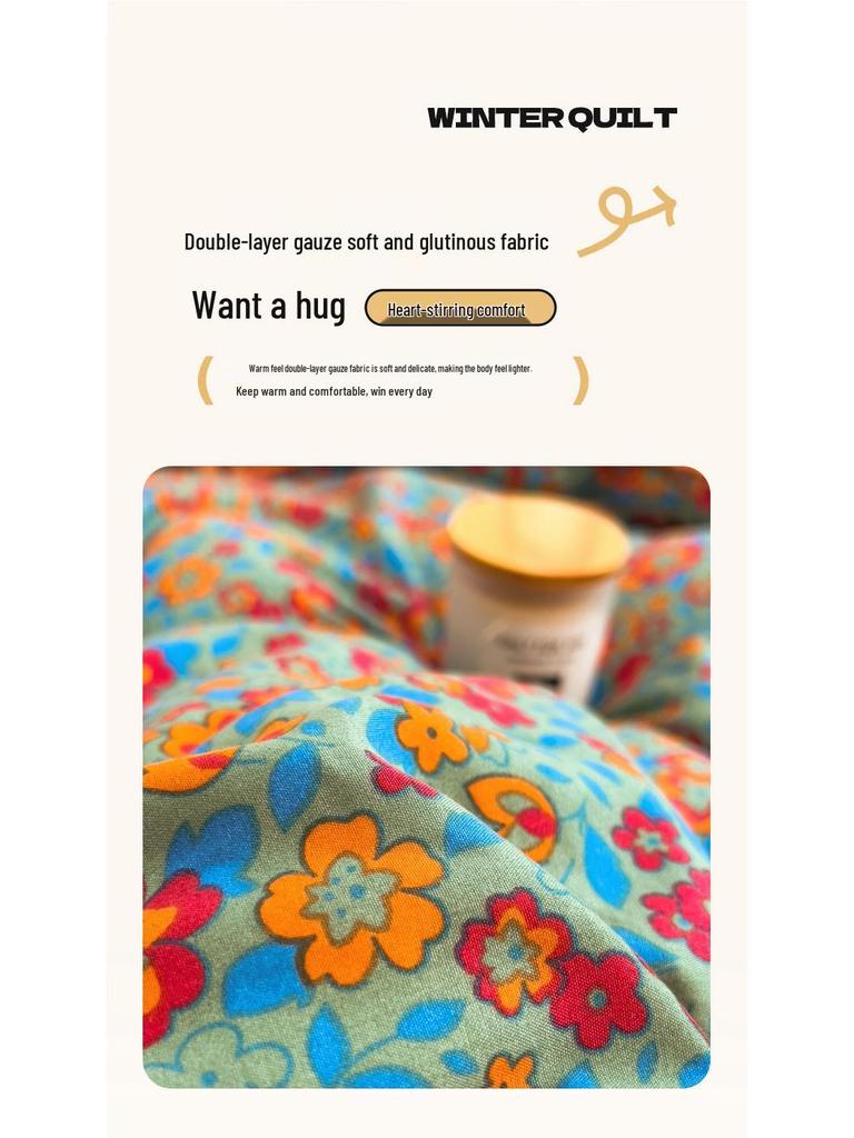 10A Antibacterial Thickened Double-Layer Gauze Quilt - Warm for Winter, Spring, and Autumn