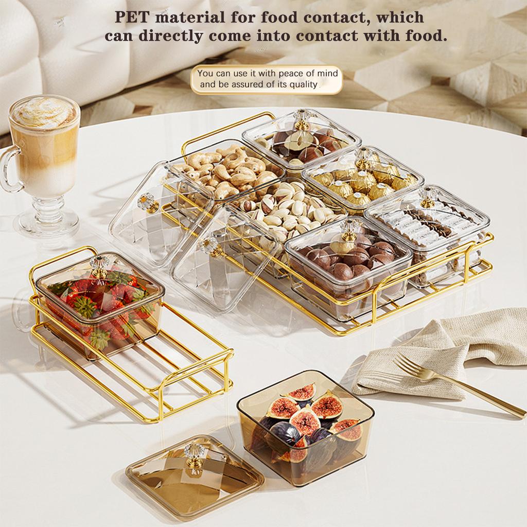 2/4/6 Grids Nut & Candy Storage Box Transparent Dried Fruit Plate Dessert Tray Space-Saving Snack Tray for Wedding New Year