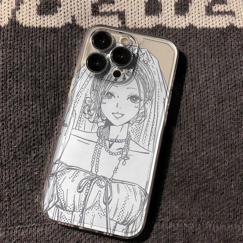 Manga Bride Wedding Clear Phone Case for iPhone 17 16 15 14 13 12 11 16E Series Pro Max Plus Double Layer Protection