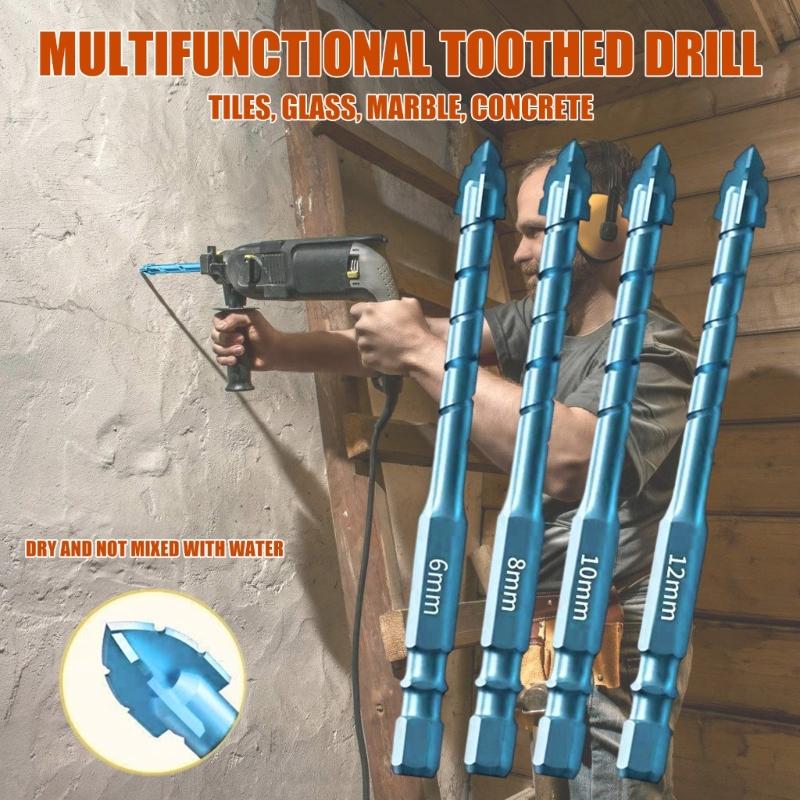 Four-Edged Serrated Eccentric Drill Bit Set High Hardness Hexagonal Simple Installation Multifunction Drill Bit