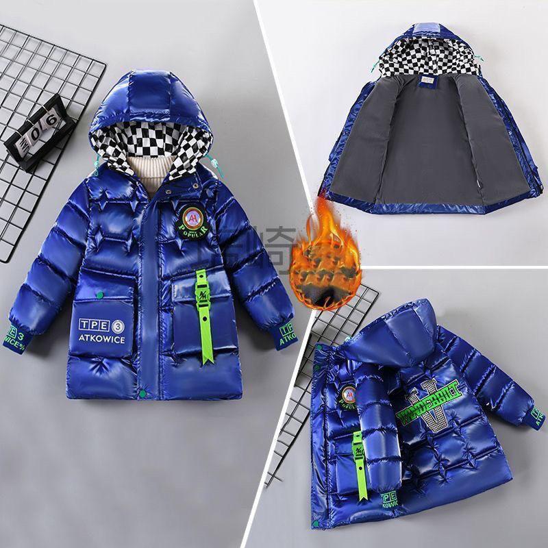 Down Cotton Jacket Boys Thick Short Section Bright Children's Clothing Plush Velvet Warm Padded Coat for Kids