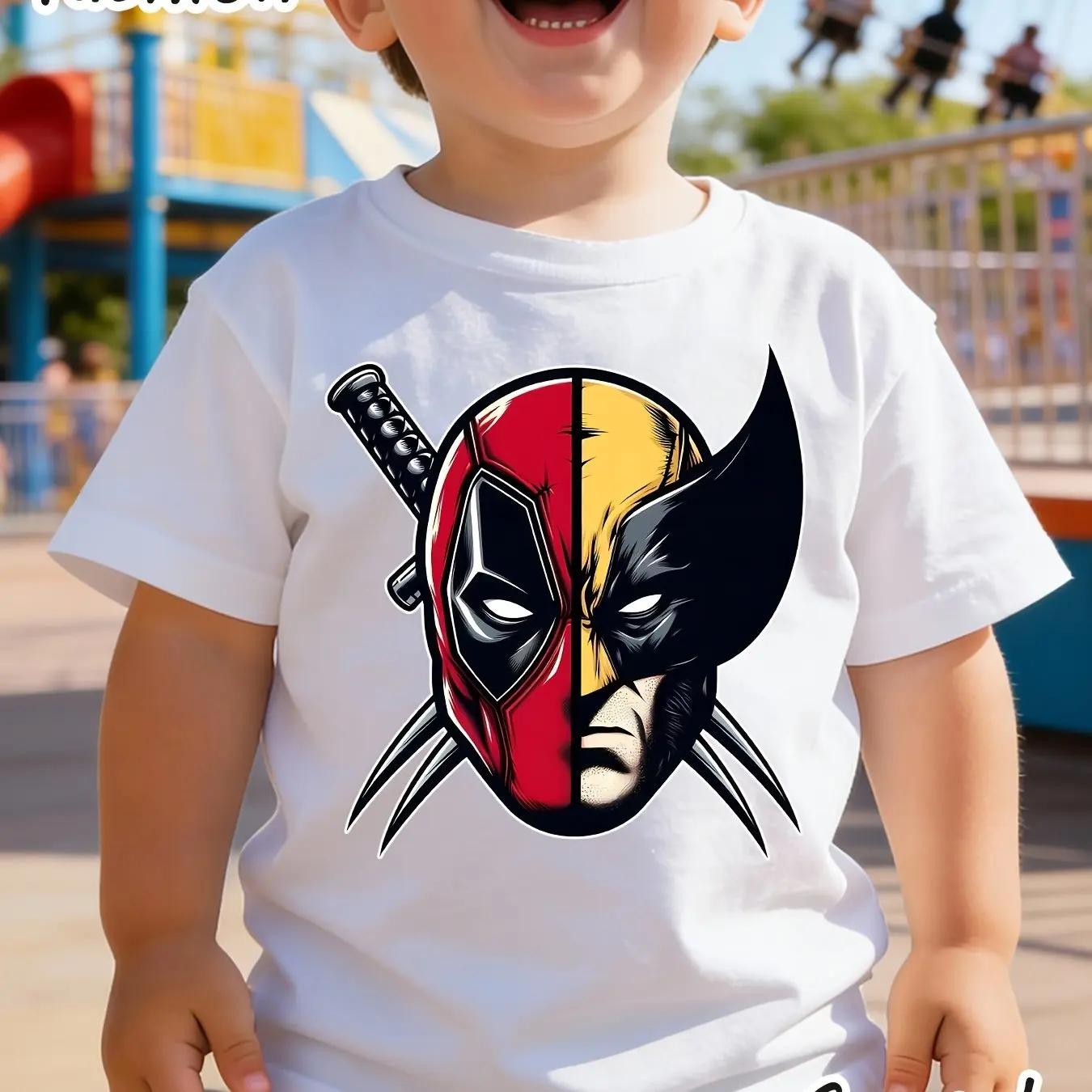 Kids Marvel Style Deadpool Wolverine Graphic T Shirt Boys Summer Short Sleeve Superhero Tee 110