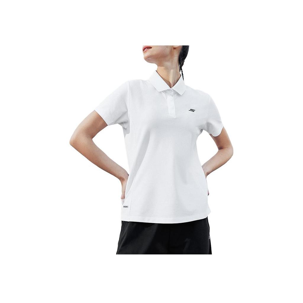 Skechers Solid Quick-Dry Breathable Knitted Polo Shirt Women Tops Bright-White P223W063-0019