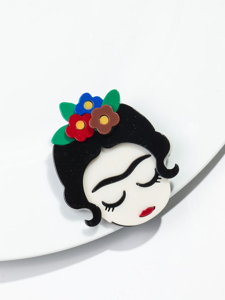 New Acrylic Cute Flower Girl Figure Brooches for Women Fashion Cartoon Artist Lady Brooch Badge Pins Casual Jewelry Accessories